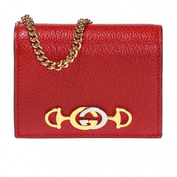 Gucci Red Leather Wallet with Gold Chain - Picture 1 of 7